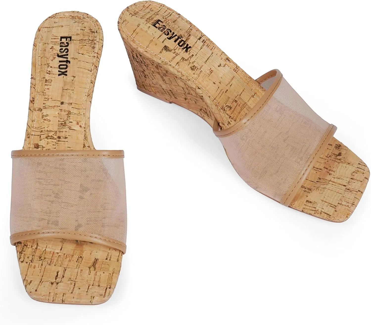 Wedge Sandals for Women Open Toe Wedge Heels Womens High Heel Sandal Square Toe Heeled Wedge Sandals Wood Grain Slip on Wedge Mules