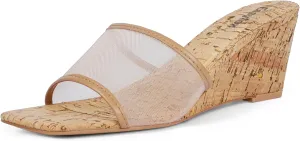 Wedge Sandals for Women Open Toe Wedge Heels Womens High Heel Sandal Square Toe Heeled Wedge Sandals Wood Grain Slip on Wedge Mules