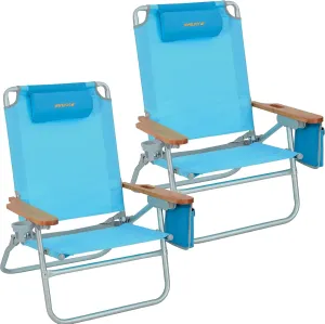 #WEJOY Oversized Reclining Beach Chair - Backpack Folding Adult Portable Low Seat with 4 Adjustable Positions, Carry Strap, Cup Holder, Wooden Armrests - Ideal for Festivals and Picnics - 300 lbs 2PK
