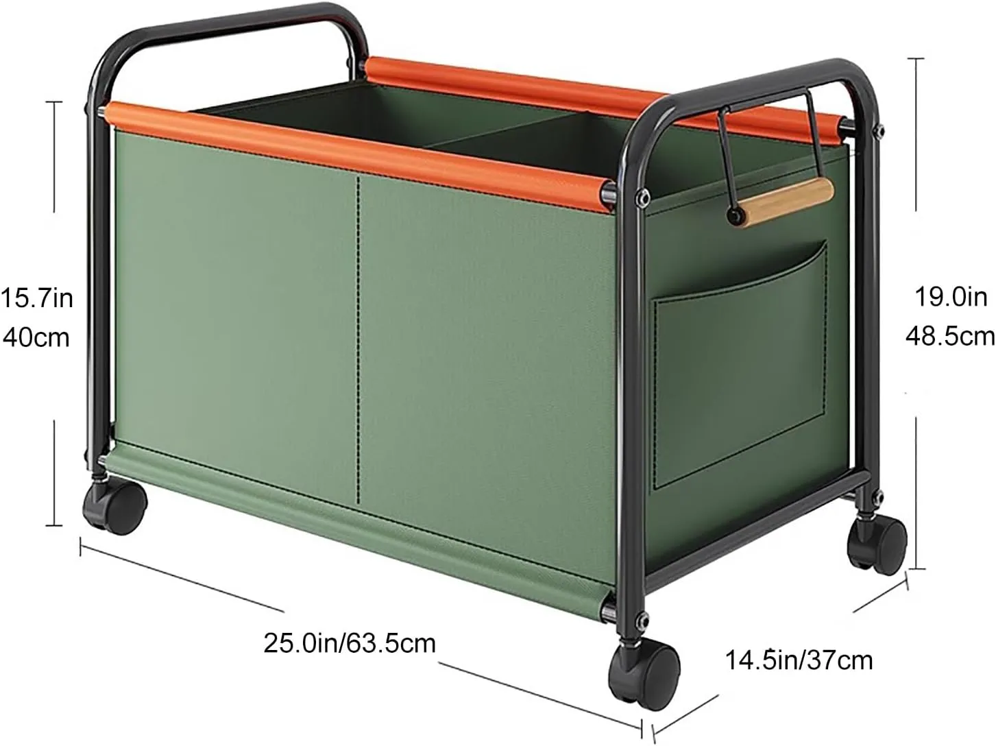 Wheeled Laundry Basket With Oxford Fabric Bag, Partition Design Rolling Laundry Cart, Rolling Small Commercial Utility Cart(Green,Medium)