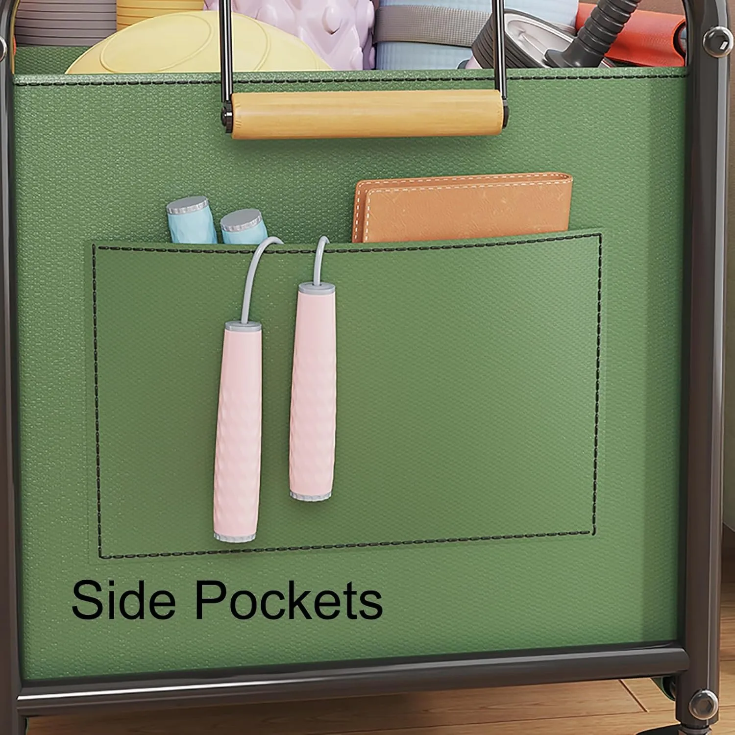 Wheeled Laundry Basket With Oxford Fabric Bag, Partition Design Rolling Laundry Cart, Rolling Small Commercial Utility Cart(Green,Medium)