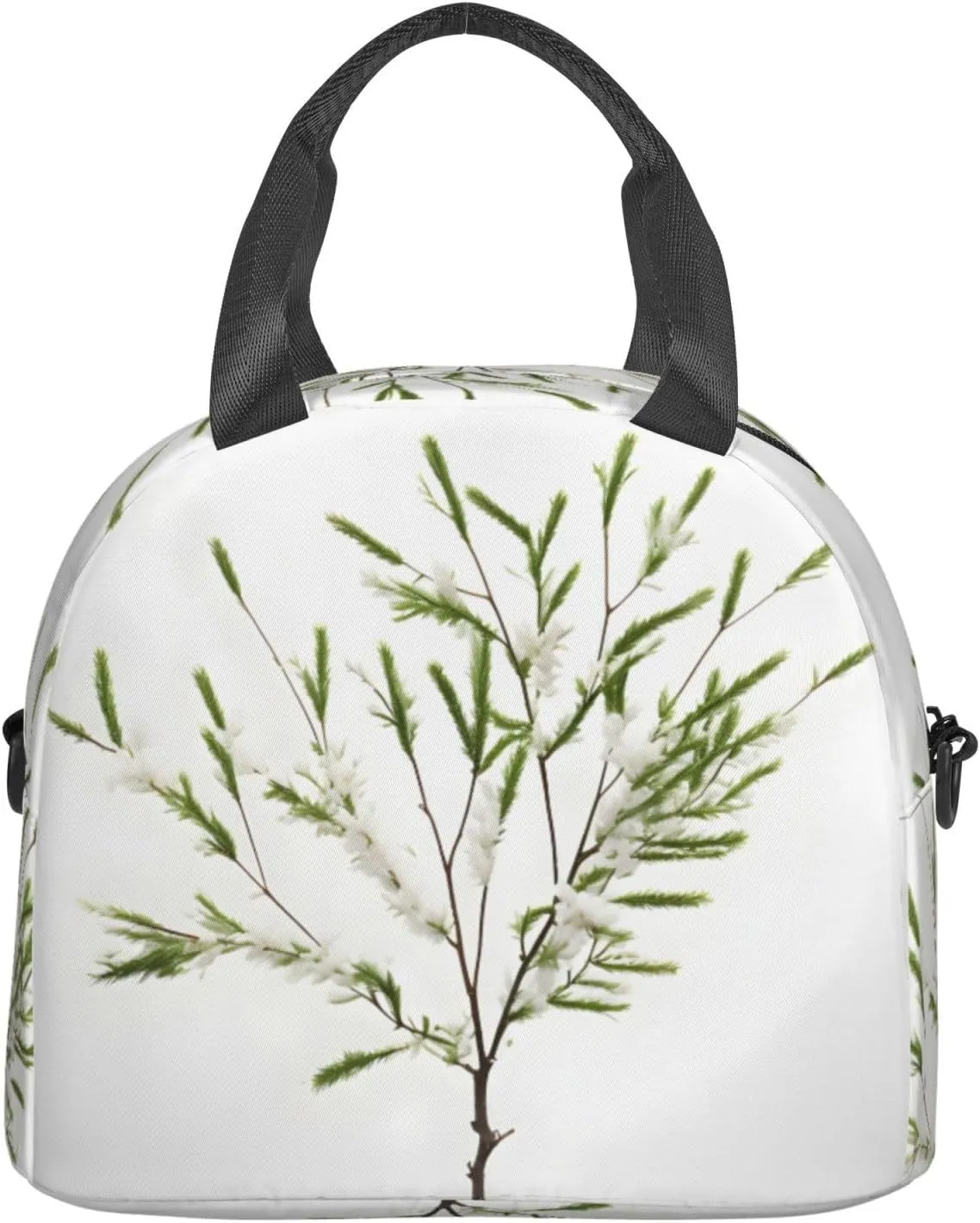 White Natural Plant Green Twig (1) Insulated Lunch Bag Lunch Box For Women Men Reusable Tote For Office Gym Outings