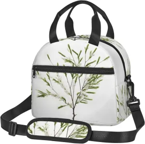 White Natural Plant Green Twig (1) Insulated Lunch Bag Lunch Box For Women Men Reusable Tote For Office Gym Outings
