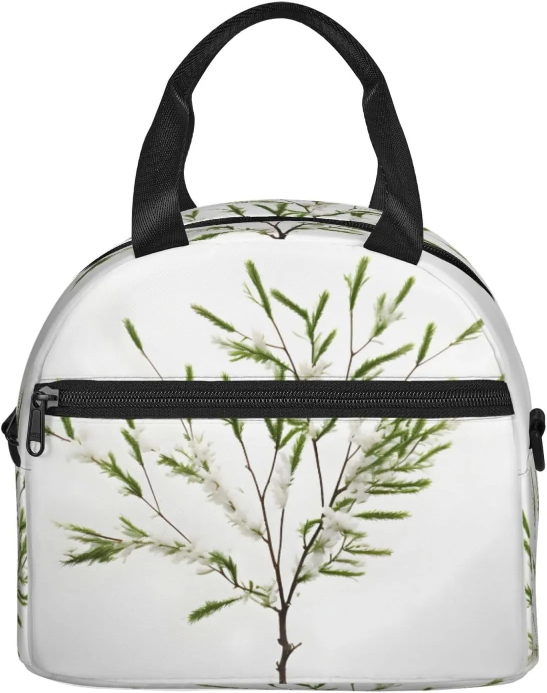 White Natural Plant Green Twig (1) Insulated Lunch Bag Lunch Box For Women Men Reusable Tote For Office Gym Outings