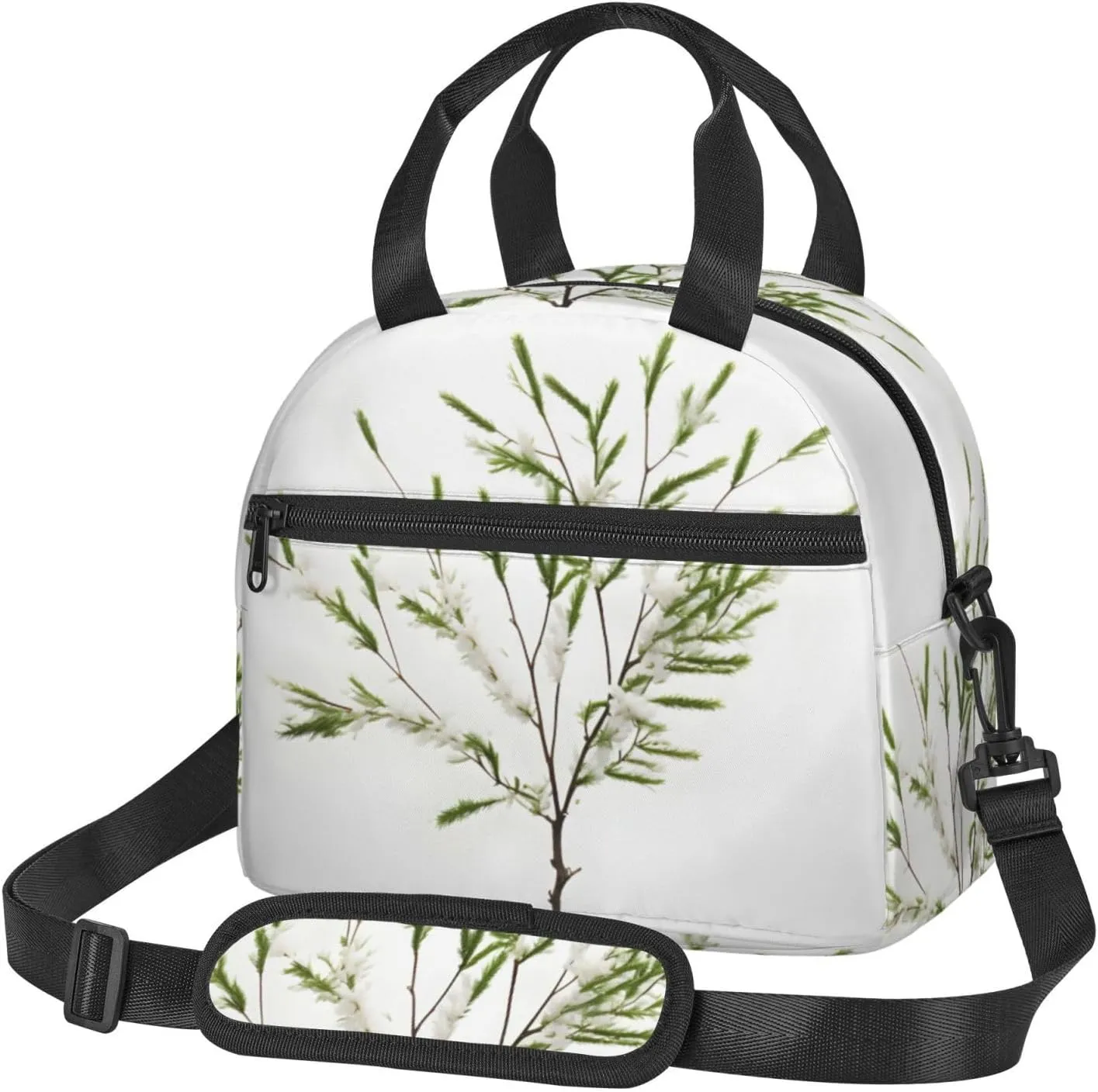 White Natural Plant Green Twig (1) Insulated Lunch Bag Lunch Box For Women Men Reusable Tote For Office Gym Outings