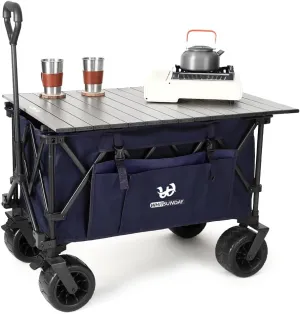 Whitsunday Collasible Wagon, Large Capacity 400Lbs, All-Terrain Wheels Heavy Duty Utility Wagon for Gardening Shopping Fishing Camping Outdoor Picnic Blue