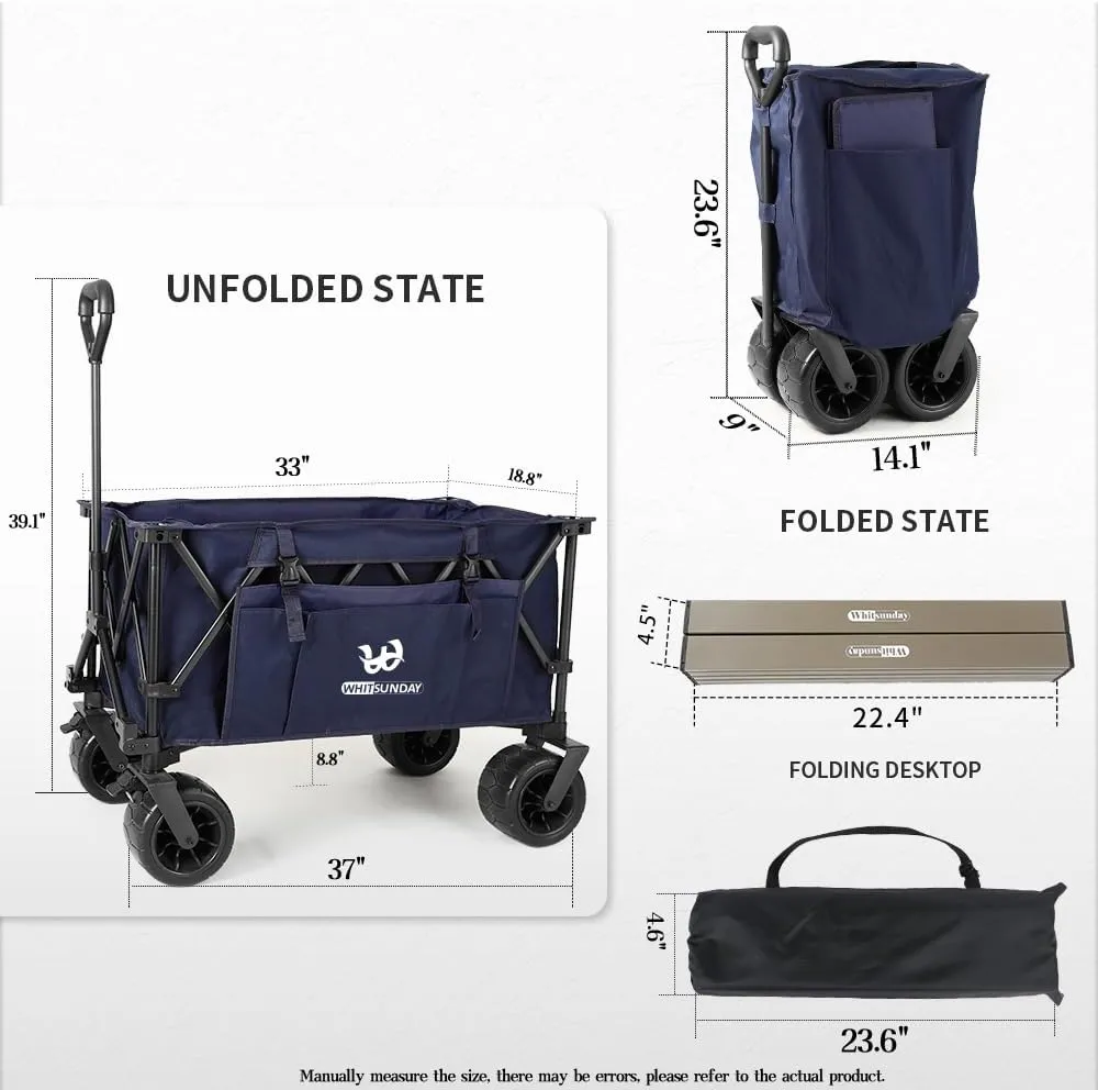 Whitsunday Collasible Wagon, Large Capacity 400Lbs, All-Terrain Wheels Heavy Duty Utility Wagon for Gardening Shopping Fishing Camping Outdoor Picnic Blue