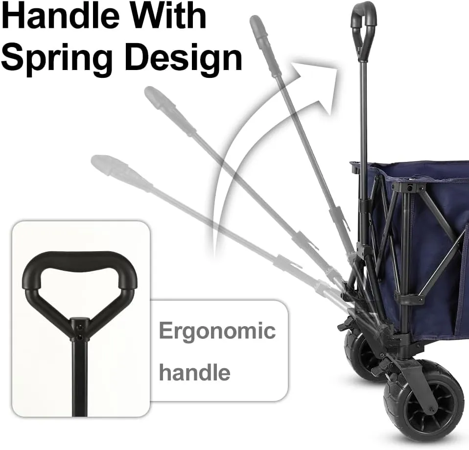Whitsunday Collasible Wagon, Large Capacity 400Lbs, All-Terrain Wheels Heavy Duty Utility Wagon for Gardening Shopping Fishing Camping Outdoor Picnic Blue