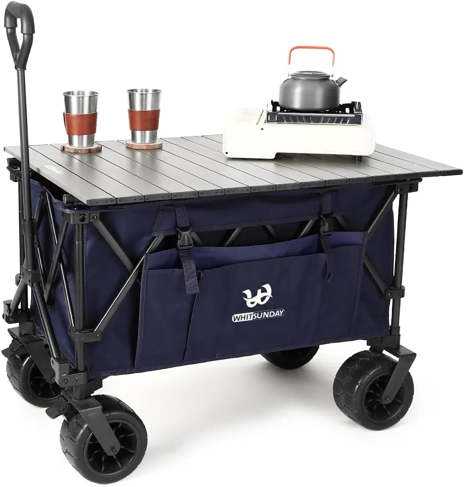 Whitsunday Collasible Wagon, Large Capacity 400Lbs, All-Terrain Wheels Heavy Duty Utility Wagon for Gardening Shopping Fishing Camping Outdoor Picnic Blue