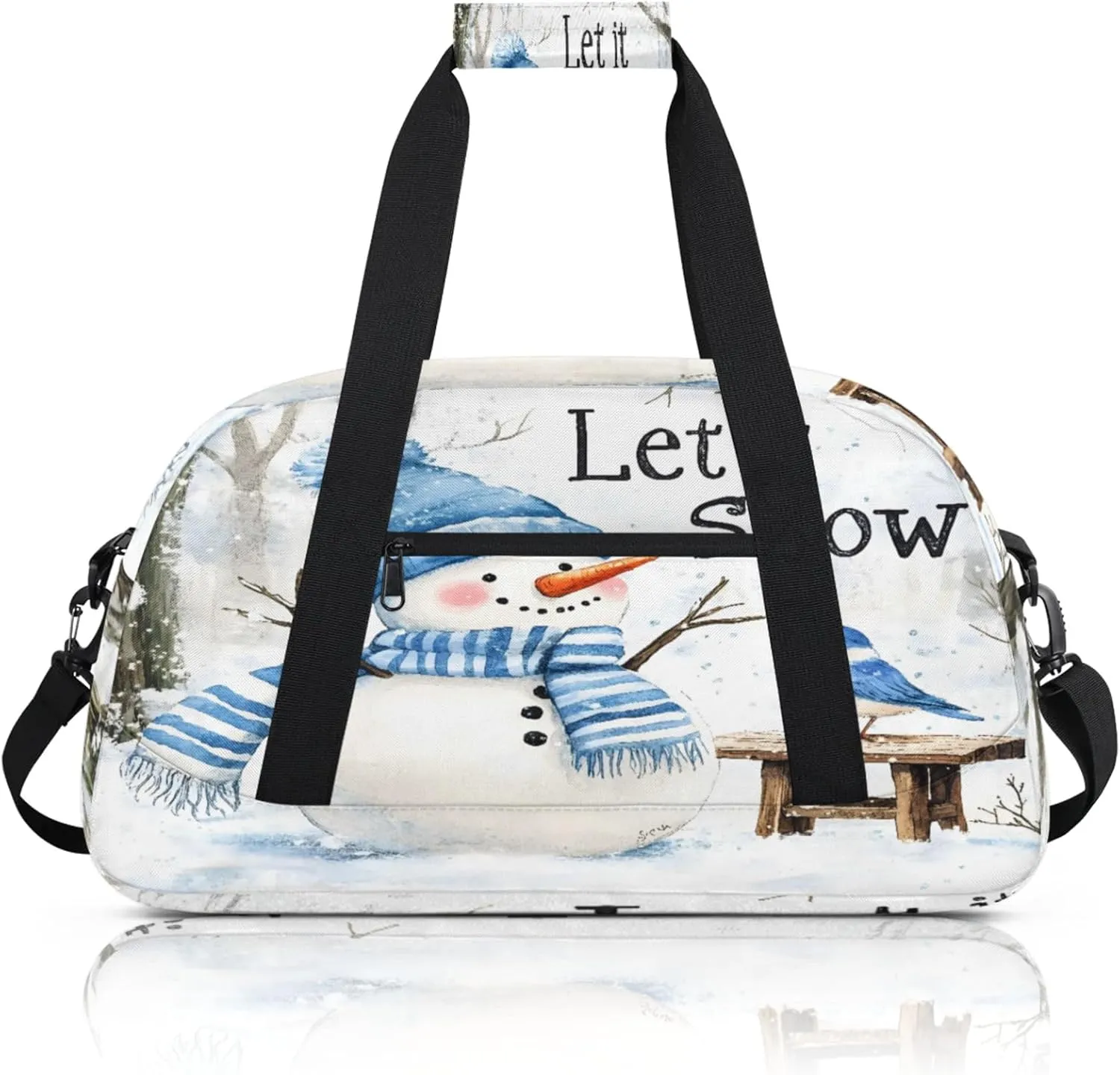 Winter Snowman Bird Small Gym Bag 18 inch Carry On Duffel Bag for Weekender Travel Sports Workout Yoga Gymnastics Dance Ballet
