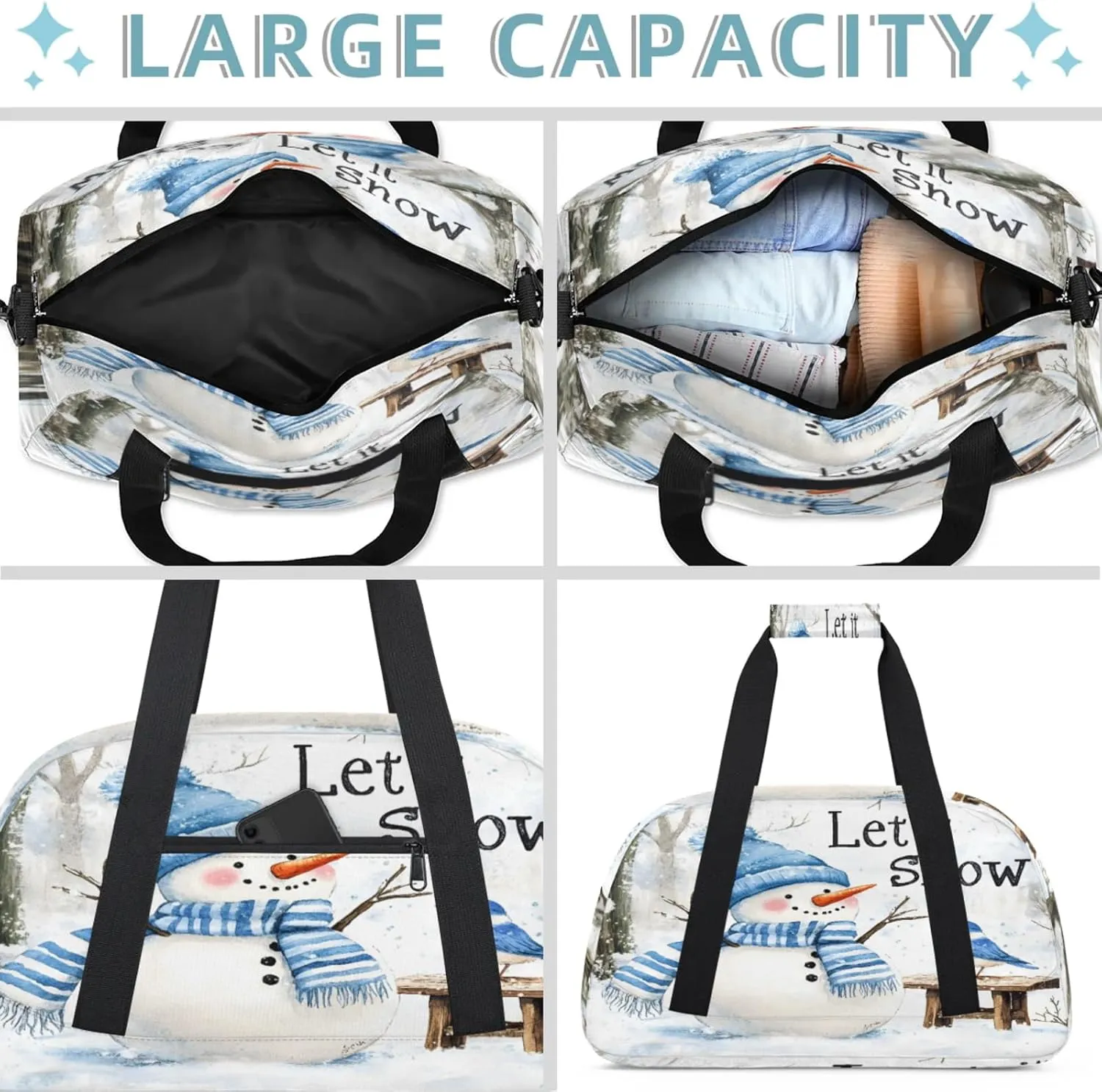 Winter Snowman Bird Small Gym Bag 18 inch Carry On Duffel Bag for Weekender Travel Sports Workout Yoga Gymnastics Dance Ballet