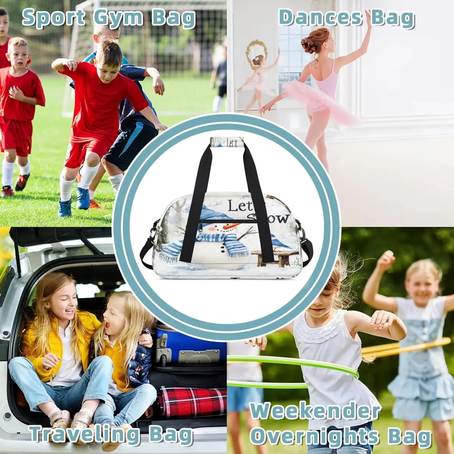Winter Snowman Bird Small Gym Bag 18 inch Carry On Duffel Bag for Weekender Travel Sports Workout Yoga Gymnastics Dance Ballet