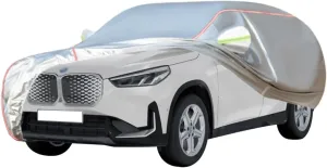WOLWES Car Cover are Suitable for BMW iX1 eDrive20 All-Weather Windproof, Snowproof, Rainproof, UV-Protected and Breathable All-Season Universal with Side Door Zip Oxford Cloth Car Cover (Color : WHI