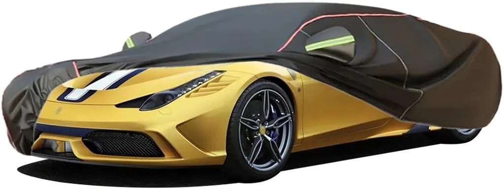 WOLWES Car Cover are Suitable for Ferrari 458 All-Weather Windproof, Snowproof, Rainproof, UV-Protected and Breathable All-Season Universal with Side Door Zip Oxford Cloth Car Cover (Color : Black)