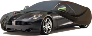 WOLWES Car Cover are Suitable for Fisker Karma All-Weather Windproof, Snowproof, Rainproof, UV-Protected and Breathable All-Season Universal with Side Door Zip Oxford Cloth Car Cover (Color : Black)