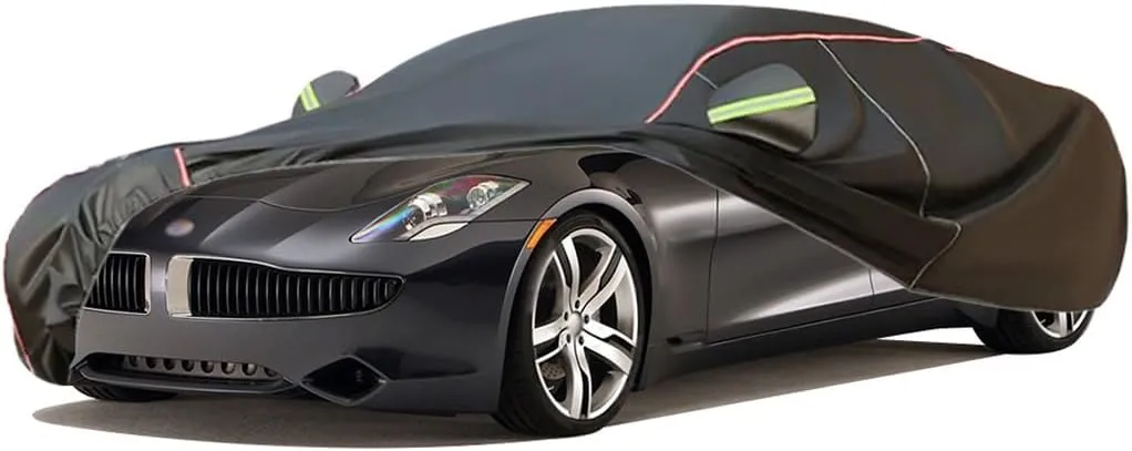 WOLWES Car Cover are Suitable for Fisker Karma All-Weather Windproof, Snowproof, Rainproof, UV-Protected and Breathable All-Season Universal with Side Door Zip Oxford Cloth Car Cover (Color : Black)