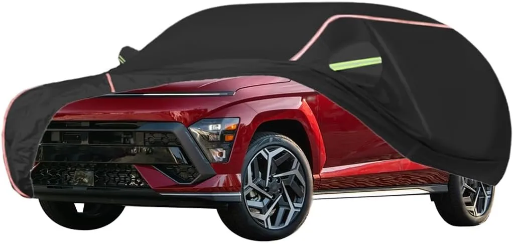 WOLWES Car Cover Are Suitable For Hyundai Kona Premium/Advance/N Line/T-GDI/H-GDI All-weather Windproof, Snowproof, Rainproof, UV-protected And Breathable All-season Universal With Side Door Zip Oxfor