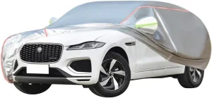WOLWES Car Cover are Suitable for Jaguar F-Pace All-Weather Windproof, Snowproof, Rainproof, UV-Protected and Breathable All-Season Universal with Side Door Zip Oxford Cloth Car Cover (Color : White
