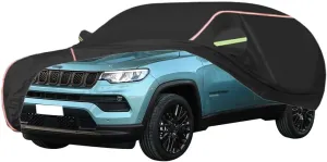 WOLWES Car Cover are Suitable for Jeep Compass Limited/Longitude/MultiAirll/S/T All-Weather Windproof, Snowproof, Rainproof, UV-Protected and Breathable All-Season Universal with Side Door Zip Oxford
