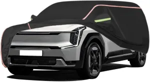 WOLWES Car Cover are Suitable for Kia EV9 All-Weather Windproof, Snowproof, Rainproof, UV-Protected and Breathable All-Season Universal with Side Door Zip Oxford Cloth Car Cover (Color : Black)