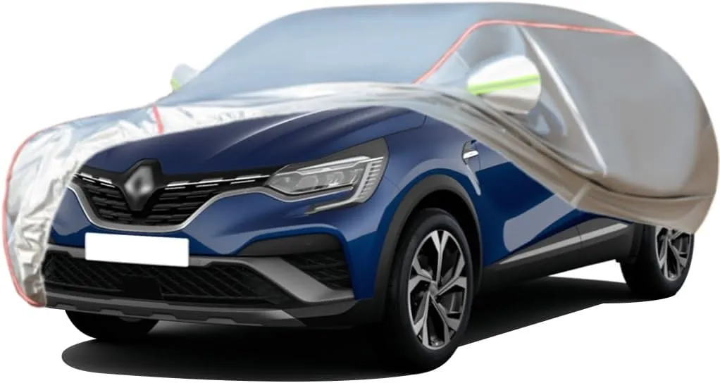 WOLWES Car Cover are Suitable for Renault Captur All-Weather Windproof, Snowproof, Rainproof, UV-Protected and Breathable All-Season Universal with Side Door Zip Oxford Cloth Car Cover (Color : White
