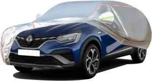 WOLWES Car Cover are Suitable for Renault Captur All-Weather Windproof, Snowproof, Rainproof, UV-Protected and Breathable All-Season Universal with Side Door Zip Oxford Cloth Car Cover (Color : White