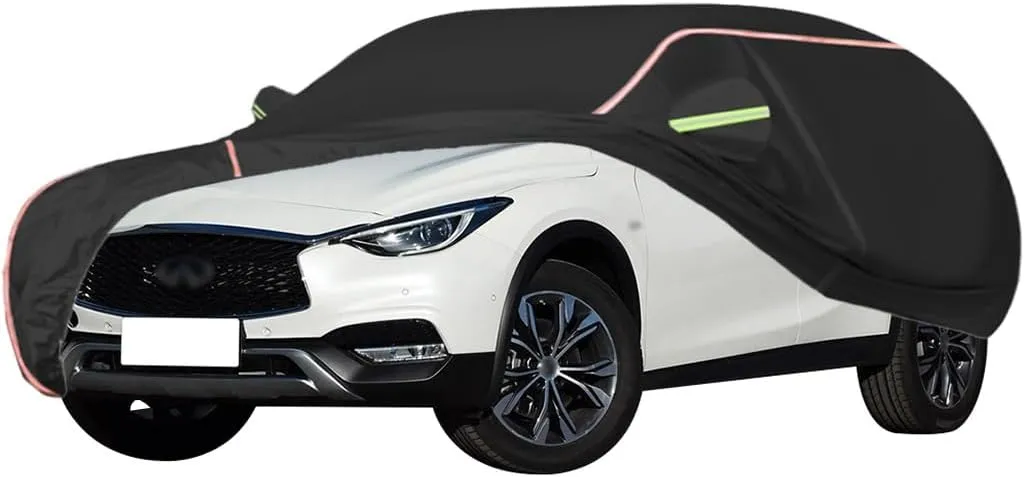 WOLWES Car Covers are Suitable for Infiniti QX30 2017-2019 All-Weather Windproof, Snowproof, Rainproof, UV-Protected and Breathable All-Season Universal with Side Door Zip Oxford Cloth Car Covers (Co