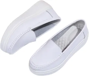 Women Moccasins, Women's Slip-On Breathable Platform Nurse Hospital Work Leather, Casual Air Cushion Slip Resistant Shoes Loafers, Ideal for Nurse Healthcare Crews