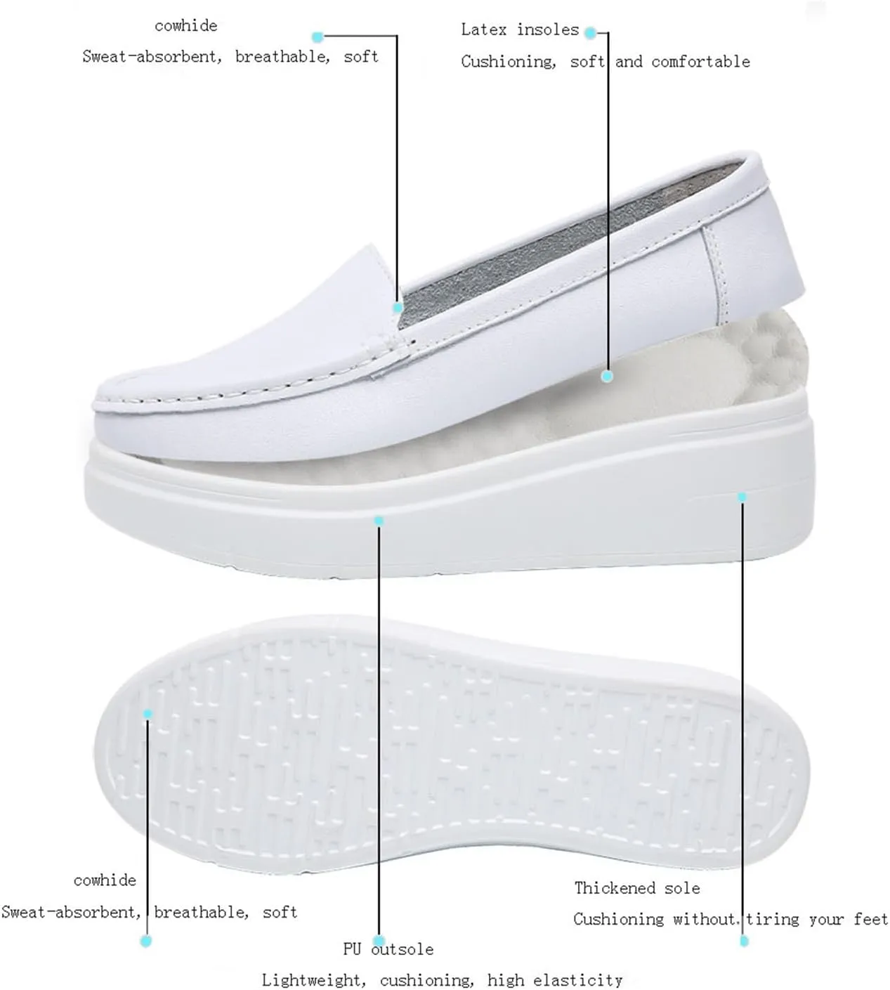 Women Moccasins, Women's Slip-On Breathable Platform Nurse Hospital Work Leather, Casual Air Cushion Slip Resistant Shoes Loafers, Ideal for Nurse Healthcare Crews