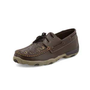 Womens Casual Boat Shoe Dark Brown Floral