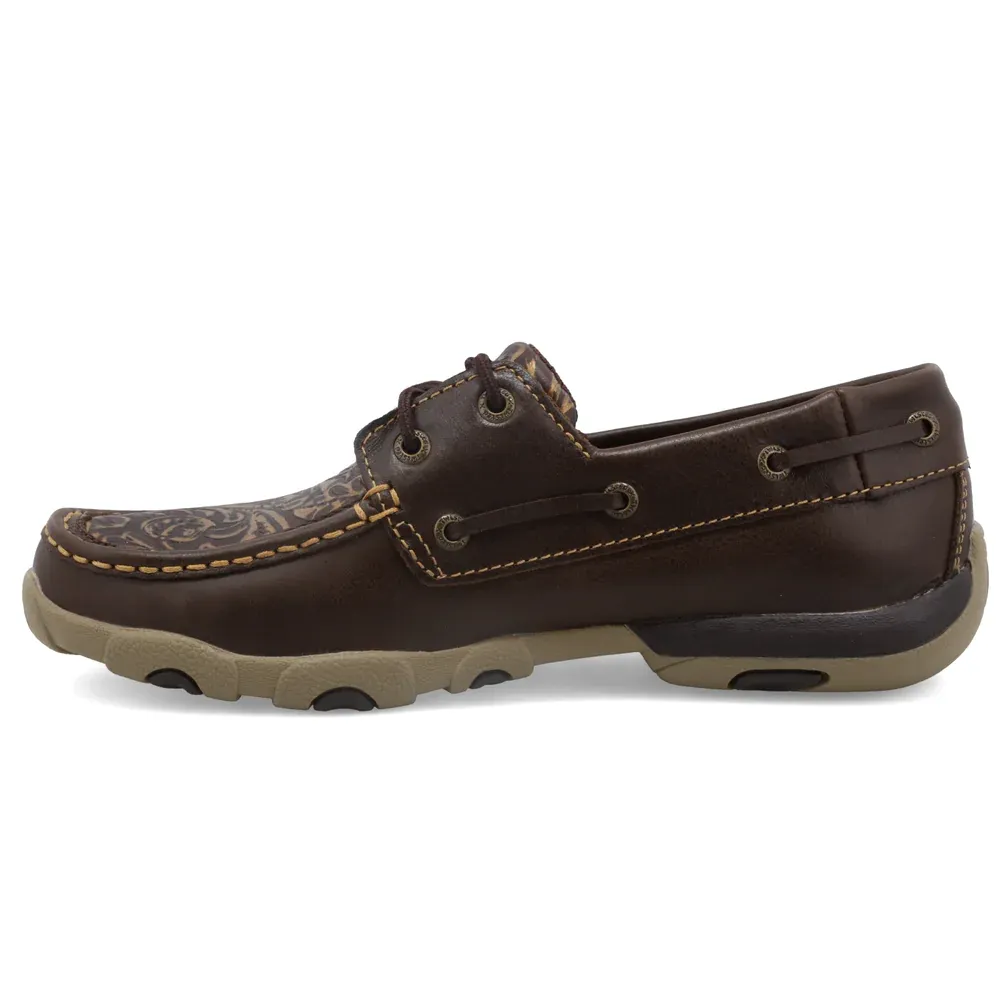 Womens Casual Boat Shoe Dark Brown Floral