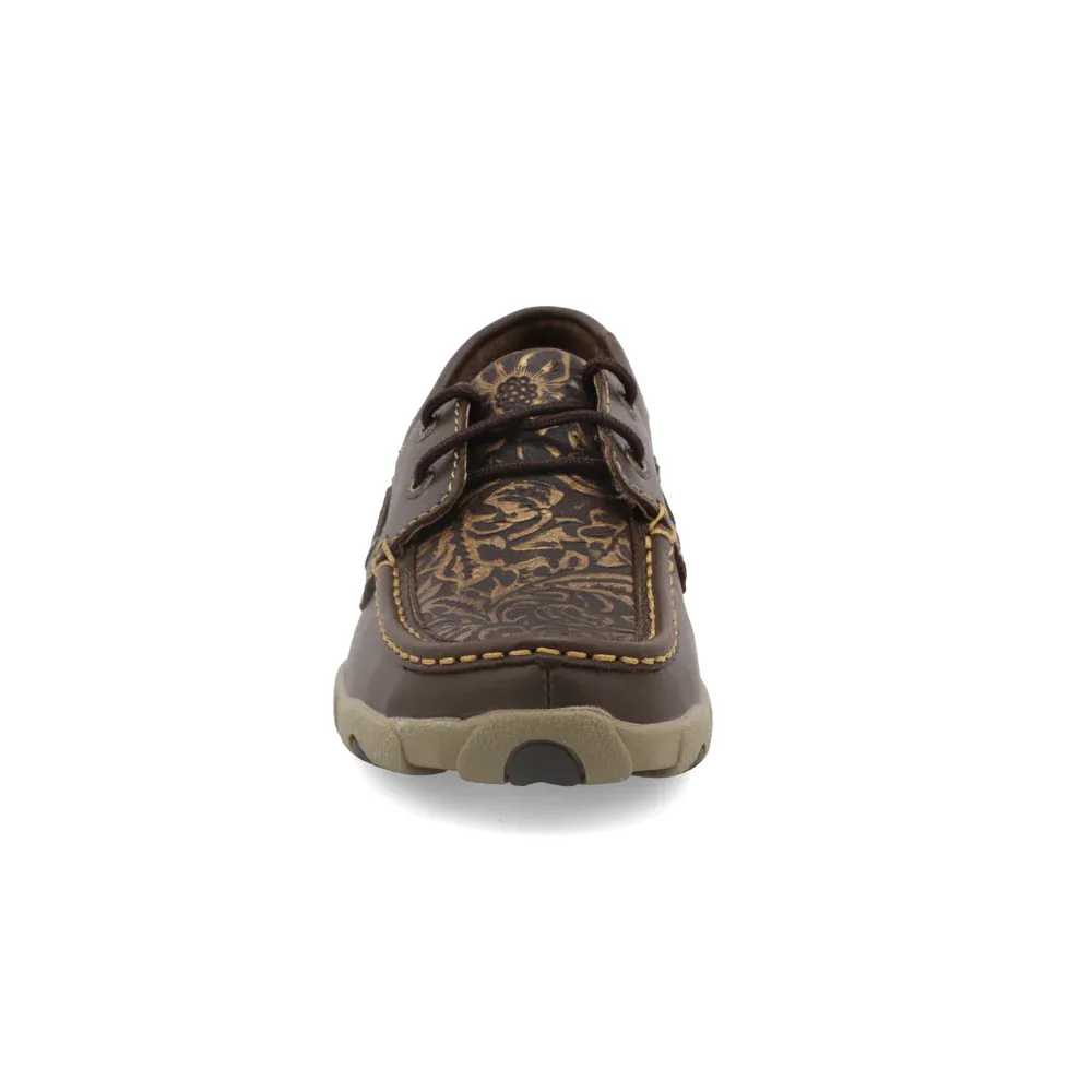 Womens Casual Boat Shoe Dark Brown Floral