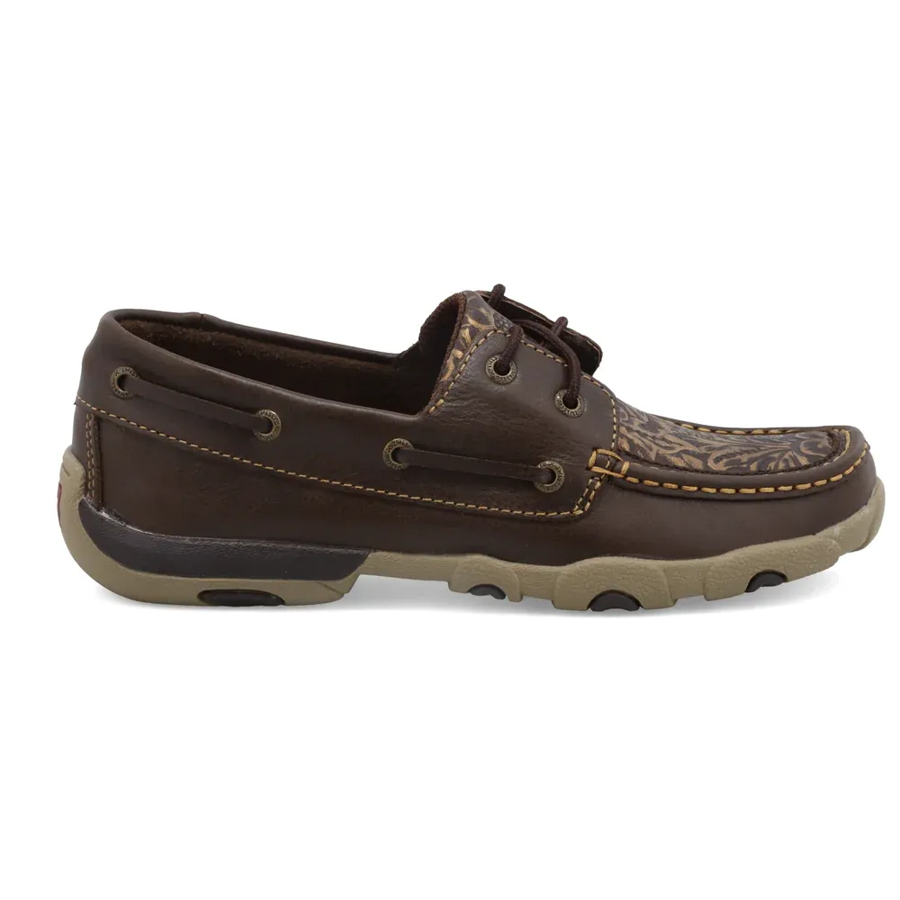Womens Casual Boat Shoe Dark Brown Floral