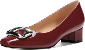 Womens Low Chunky Block Heels, Square Toe Patent Closed Toe Pumps Dress Party Wedding Shoes 1.5 Inch