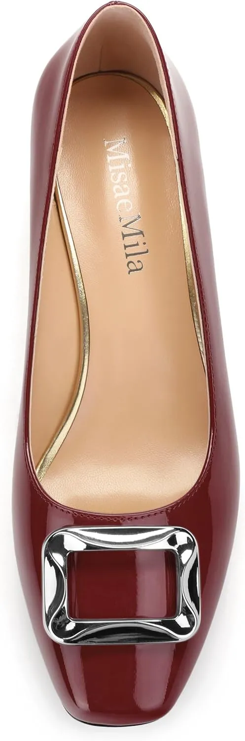 Womens Low Chunky Block Heels, Square Toe Patent Closed Toe Pumps Dress Party Wedding Shoes 1.5 Inch
