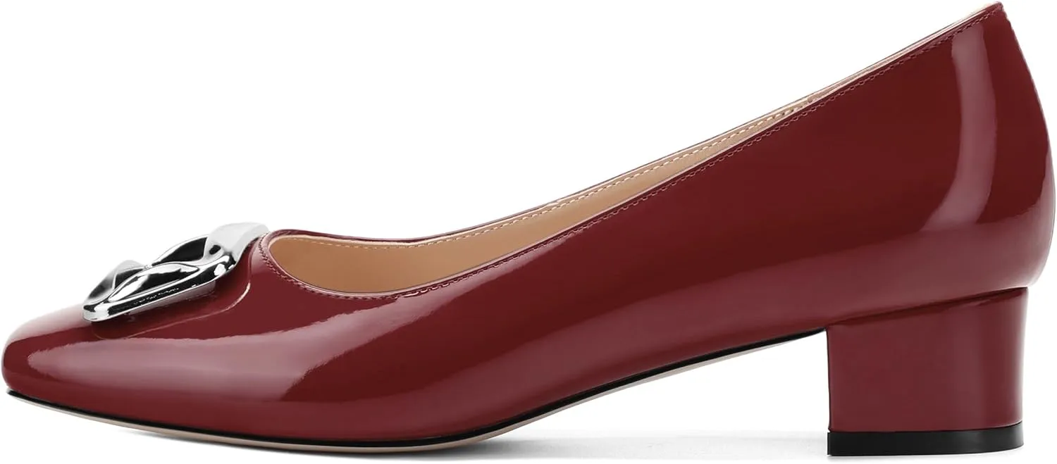 Womens Low Chunky Block Heels, Square Toe Patent Closed Toe Pumps Dress Party Wedding Shoes 1.5 Inch