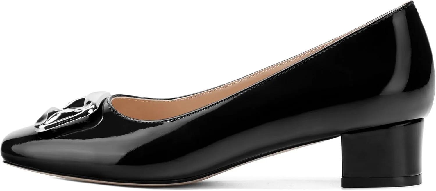 Womens Low Chunky Block Heels, Square Toe Patent Closed Toe Pumps Dress Party Wedding Shoes 1.5 Inch