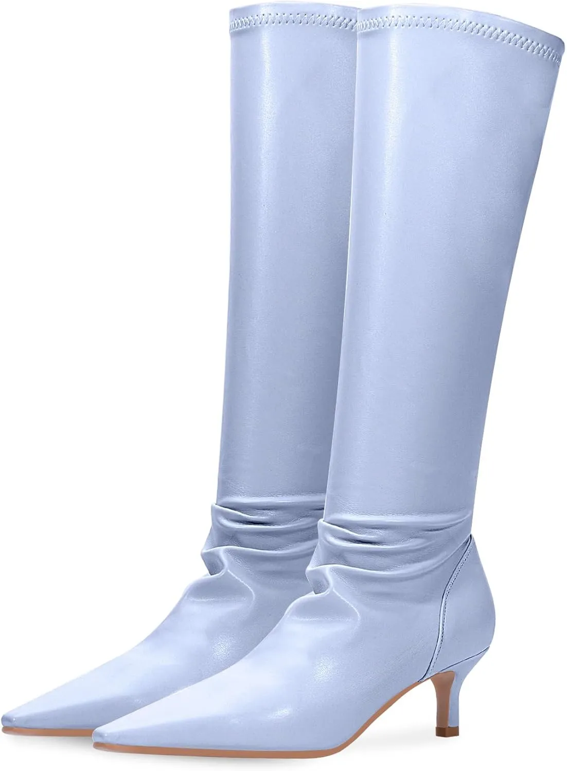 Women's Sexy kitten Heel Knee High Boots Stiletto Heel Square Toe Slip On Thigh High Boots