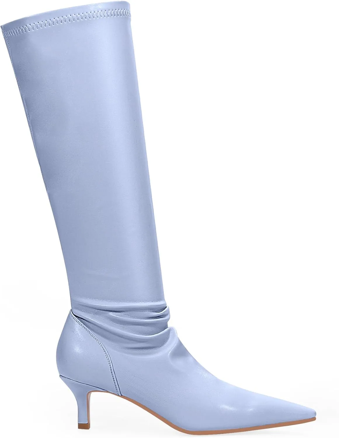 Women's Sexy kitten Heel Knee High Boots Stiletto Heel Square Toe Slip On Thigh High Boots
