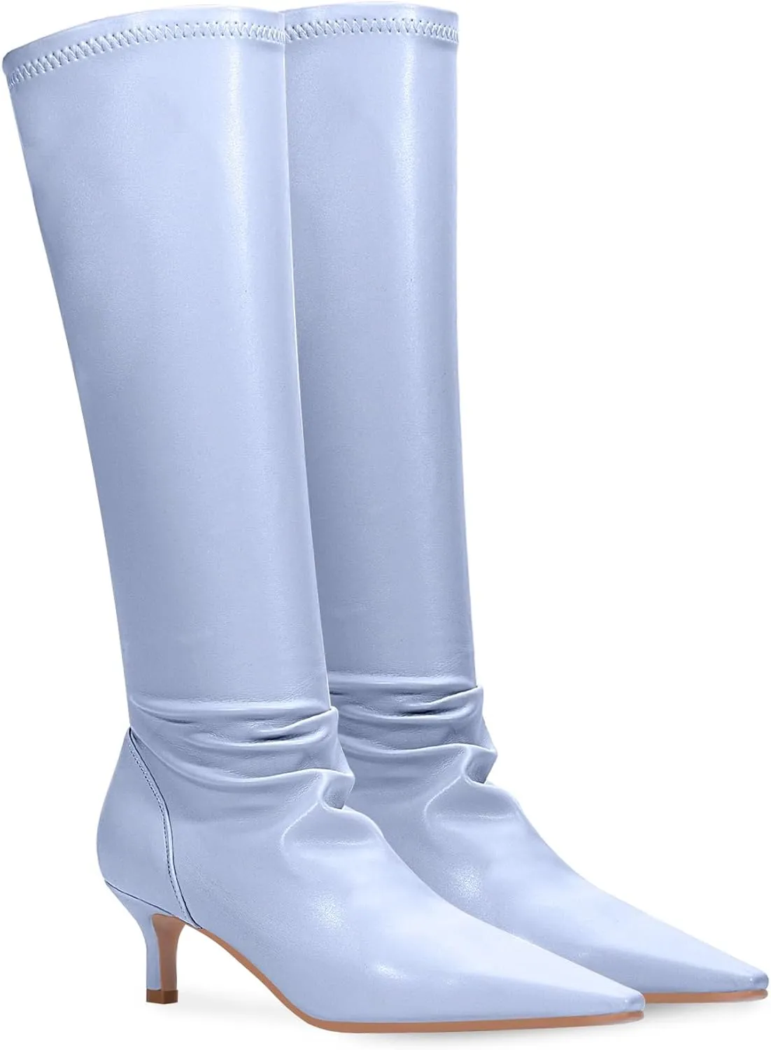 Women's Sexy kitten Heel Knee High Boots Stiletto Heel Square Toe Slip On Thigh High Boots