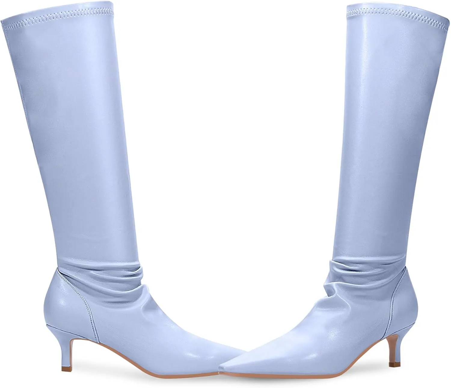 Women's Sexy kitten Heel Knee High Boots Stiletto Heel Square Toe Slip On Thigh High Boots