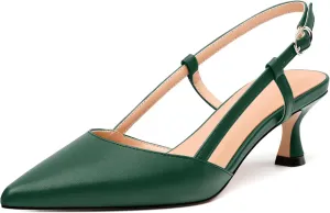Womens Slingback Pumps, Pointed Toe Low Kitten Heels for Women, Leather Insole Comfort Daily Pumps for Working,Wedding, Party 2"