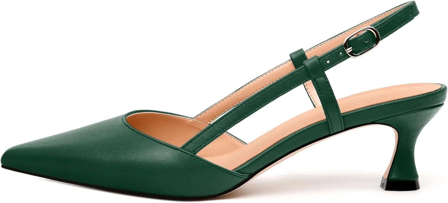 Womens Slingback Pumps, Pointed Toe Low Kitten Heels for Women, Leather Insole Comfort Daily Pumps for Working,Wedding, Party 2"