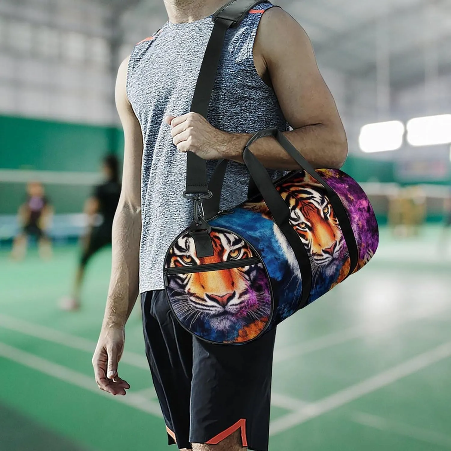 Womens Sports Gym Tote Bag Waterproof Weekender Overnight Handbag Wild Angry Tiger Art Duffel Bag for Yoga Sport Travel
