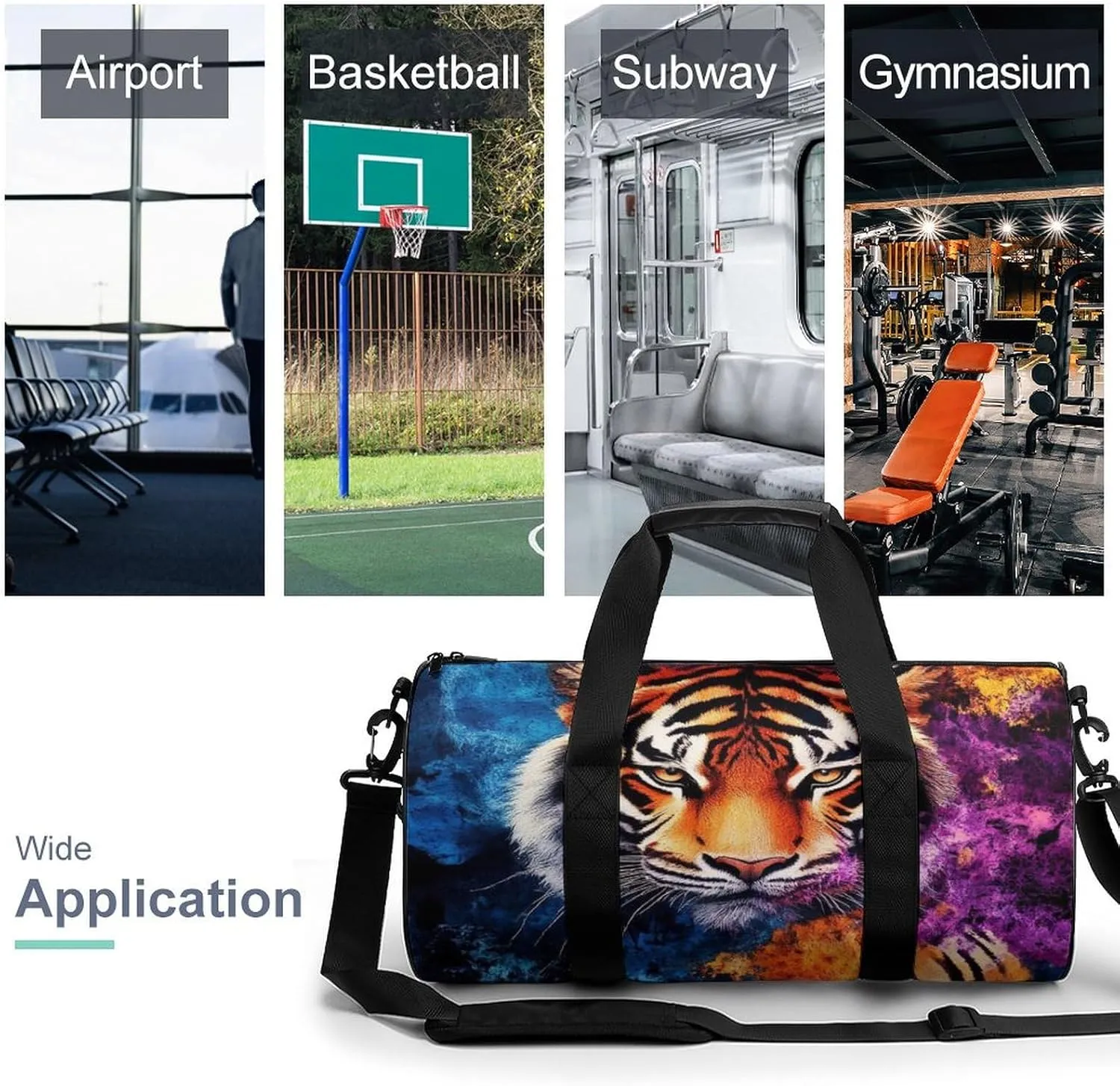 Womens Sports Gym Tote Bag Waterproof Weekender Overnight Handbag Wild Angry Tiger Art Duffel Bag for Yoga Sport Travel