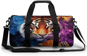 Womens Sports Gym Tote Bag Waterproof Weekender Overnight Handbag Wild Angry Tiger Art Duffel Bag for Yoga Sport Travel
