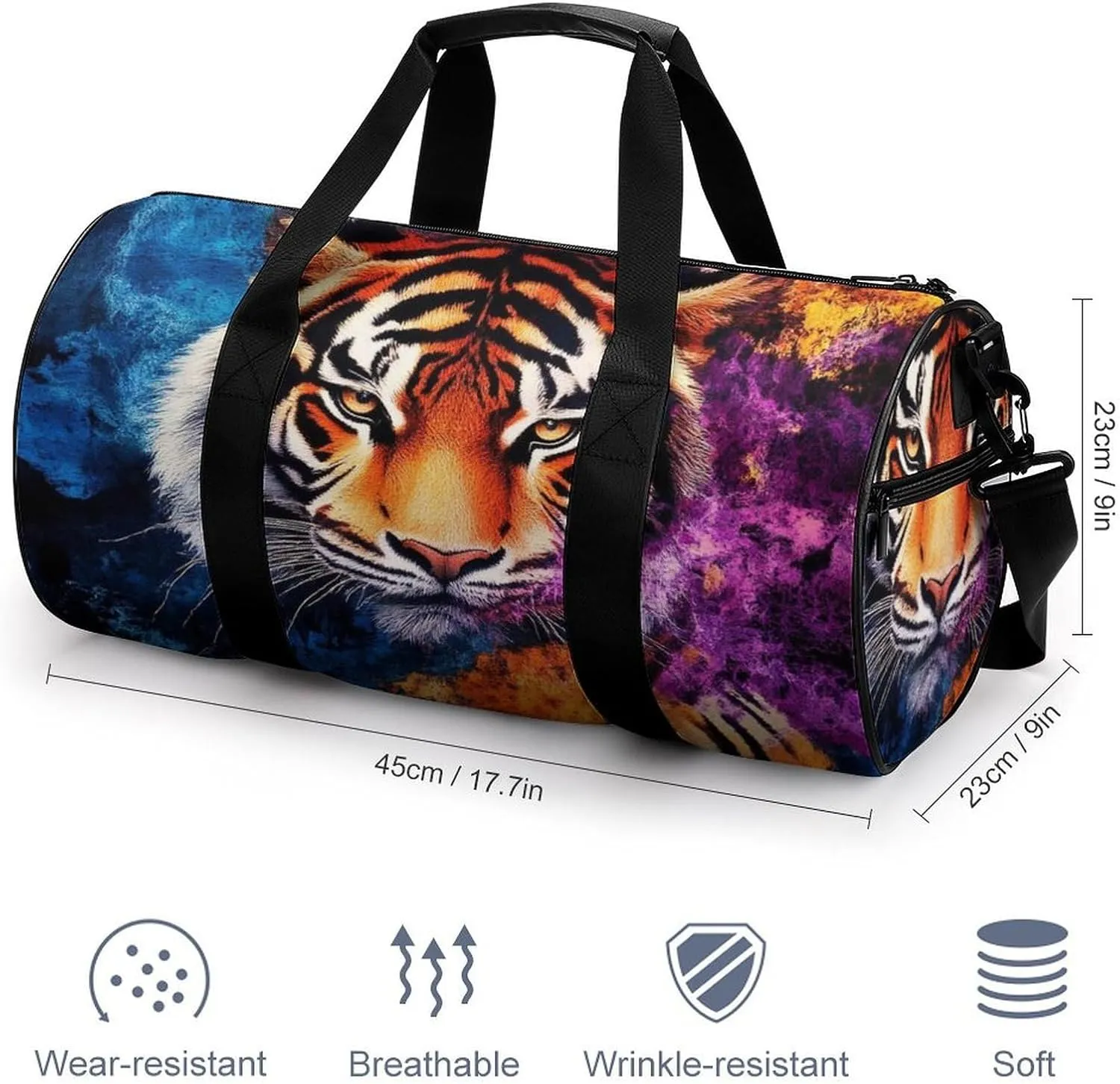 Womens Sports Gym Tote Bag Waterproof Weekender Overnight Handbag Wild Angry Tiger Art Duffel Bag for Yoga Sport Travel