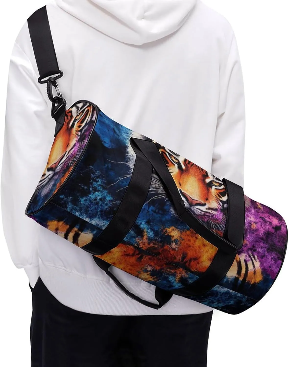Womens Sports Gym Tote Bag Waterproof Weekender Overnight Handbag Wild Angry Tiger Art Duffel Bag for Yoga Sport Travel