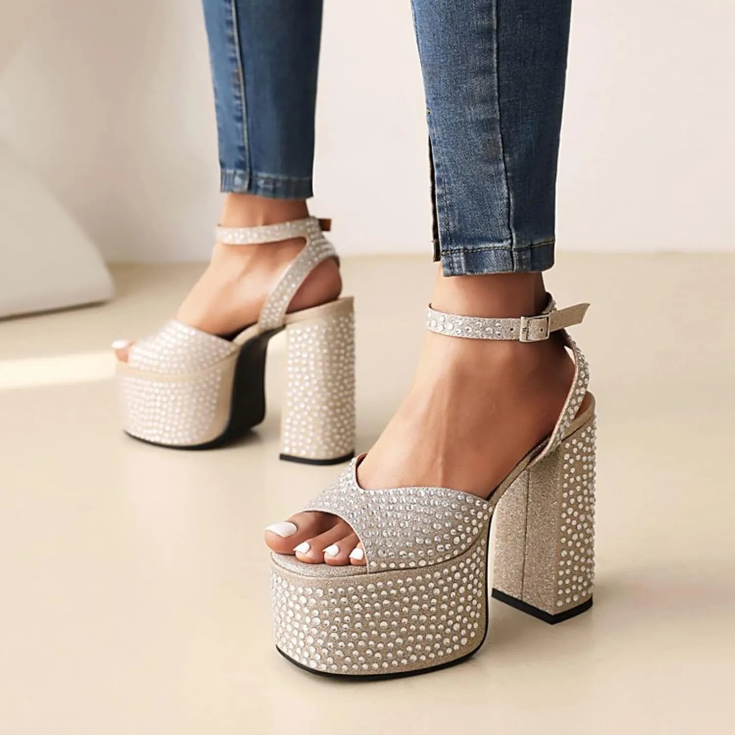 Women's Vintage Rhinestones Mary Jane High Heel Gothic Chunky Heel Pumps Wedding Dress Court Shoes Halloween Witch Cosplay Shoes