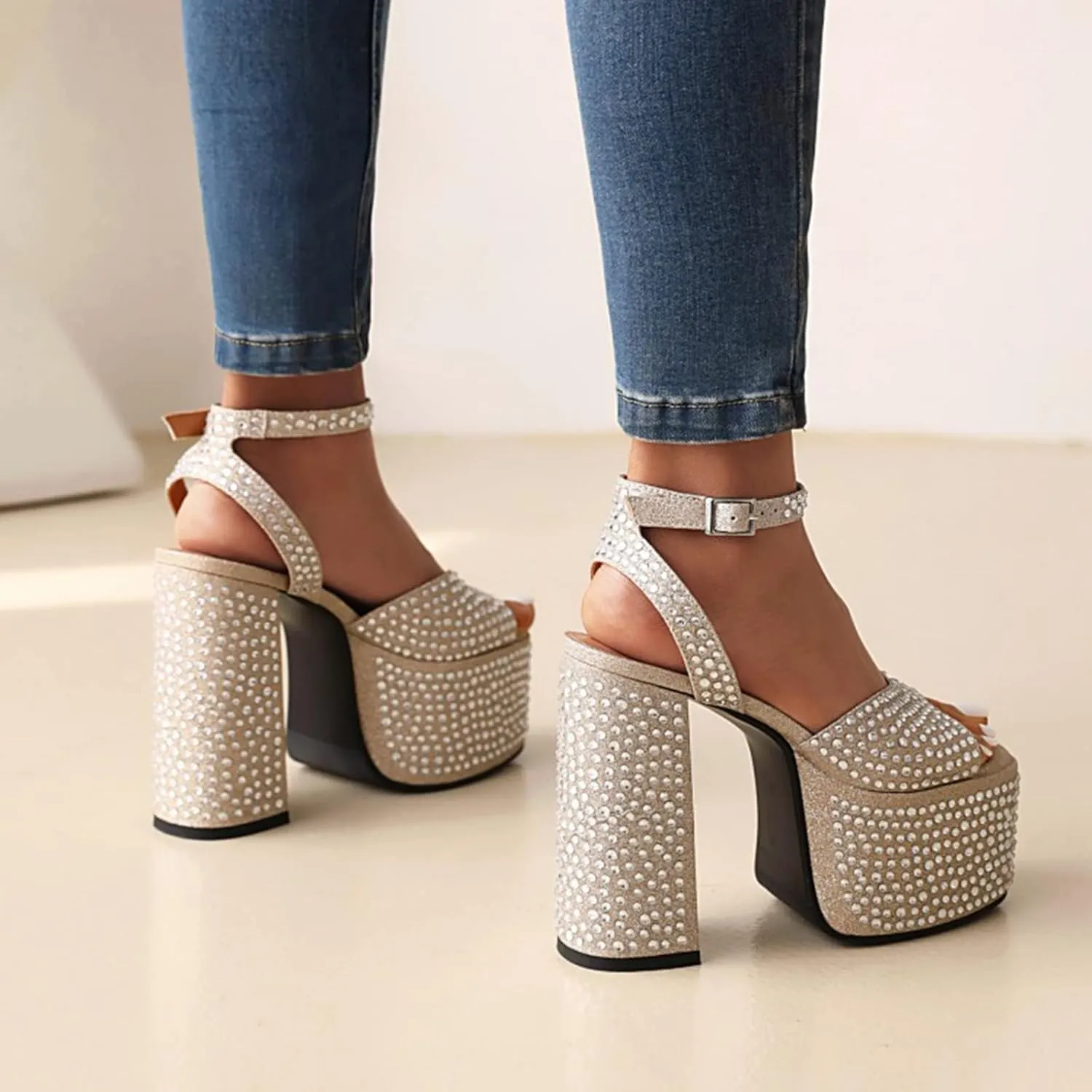Women's Vintage Rhinestones Mary Jane High Heel Gothic Chunky Heel Pumps Wedding Dress Court Shoes Halloween Witch Cosplay Shoes